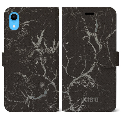 【木曽（長野県）】地図柄iPhoneケース（手帳タイプ）モノトーン・iPhone XR 用