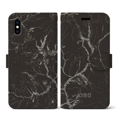 【木曽（長野県）】地図柄iPhoneケース（手帳タイプ）モノトーン・iPhone XS / X 用
