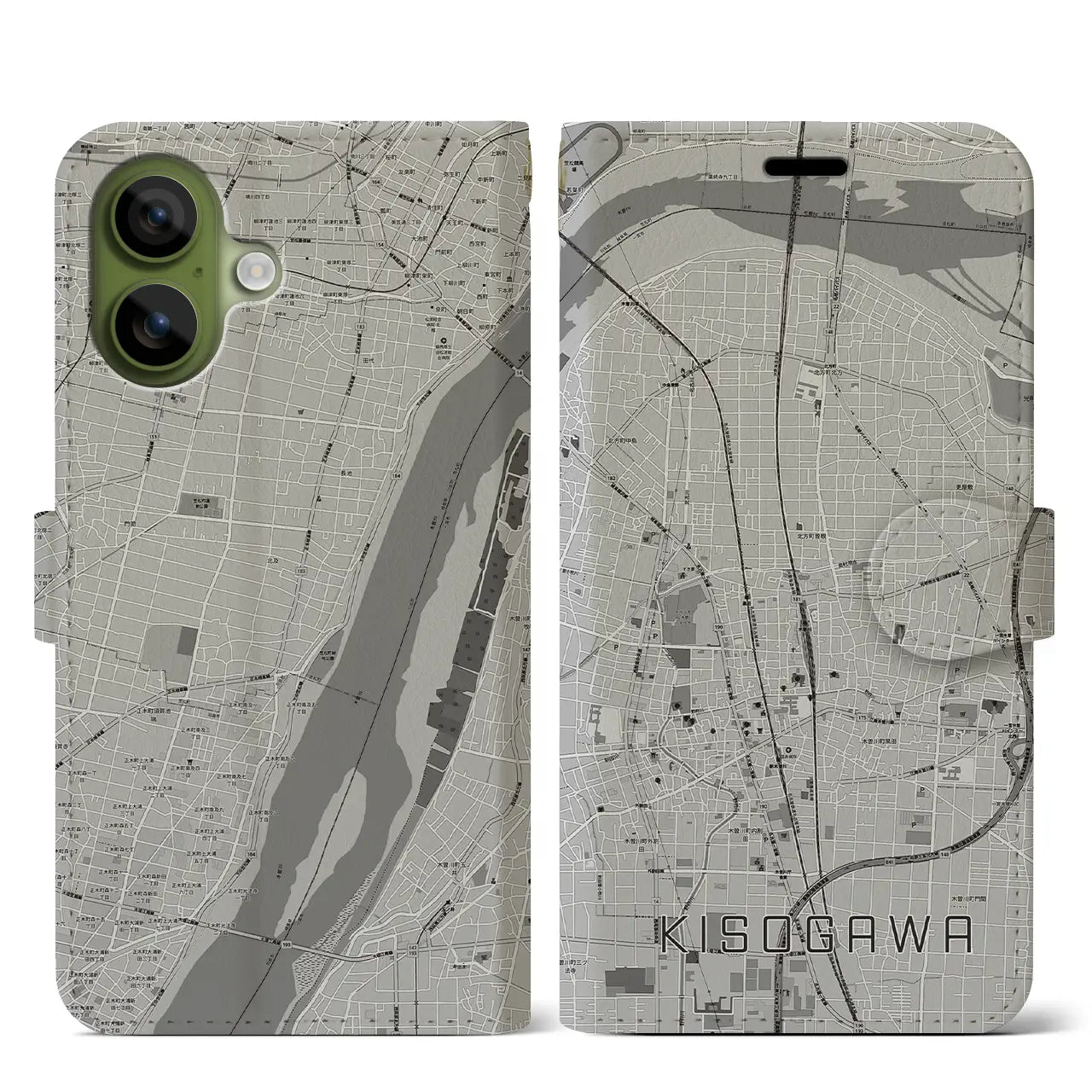 【木曽川（愛知県）】地図柄iPhoneケース（手帳タイプ）