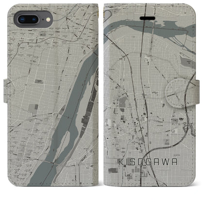 【木曽川（愛知県）】地図柄iPhoneケース（手帳タイプ）モノトーン・iPhone 8Plus /7Plus / 6sPlus / 6Plus 用