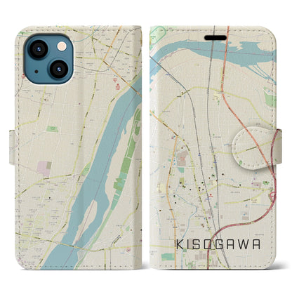 【木曽川（愛知県）】地図柄iPhoneケース（手帳タイプ）ナチュラル・iPhone 13 用