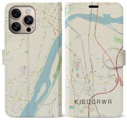 【木曽川（愛知県）】地図柄iPhoneケース（手帳タイプ）ナチュラル・iPhone 16 Plus 用