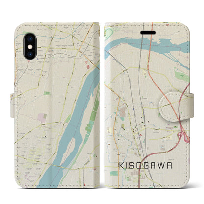 【木曽川（愛知県）】地図柄iPhoneケース（手帳タイプ）ナチュラル・iPhone XS / X 用