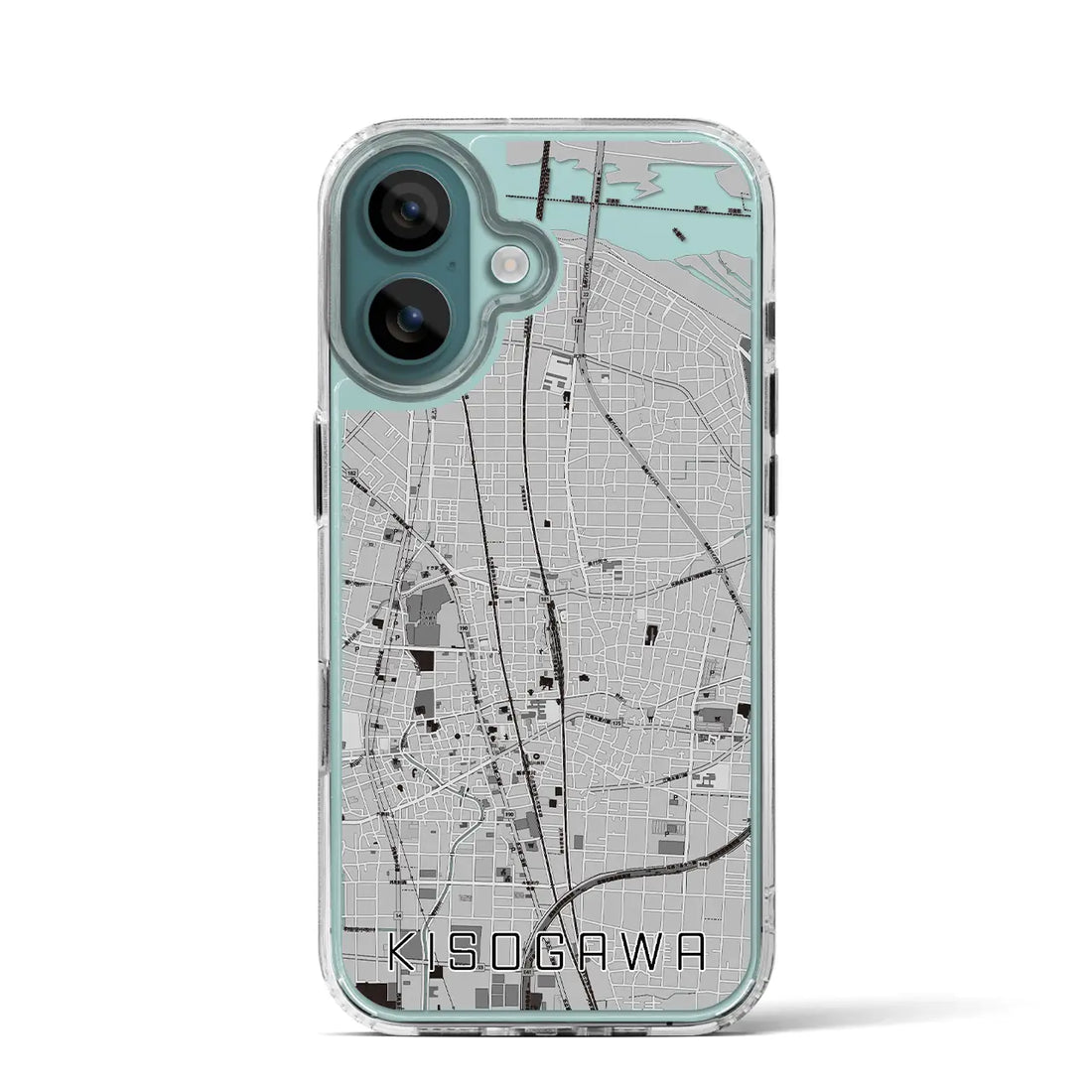 【木曽川（愛知県）】地図柄iPhoneケース（MagSafeタイプ）モノトーン・iPhone 16 Pro 用