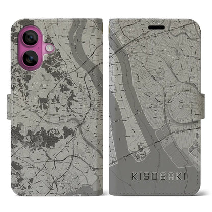 【木曽岬（三重県）】地図柄iPhoneケース（手帳タイプ）モノトーン・iPhone 16 Pro 用