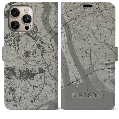 【木曽岬（三重県）】地図柄iPhoneケース（手帳タイプ）モノトーン・iPhone 16 Plus 用