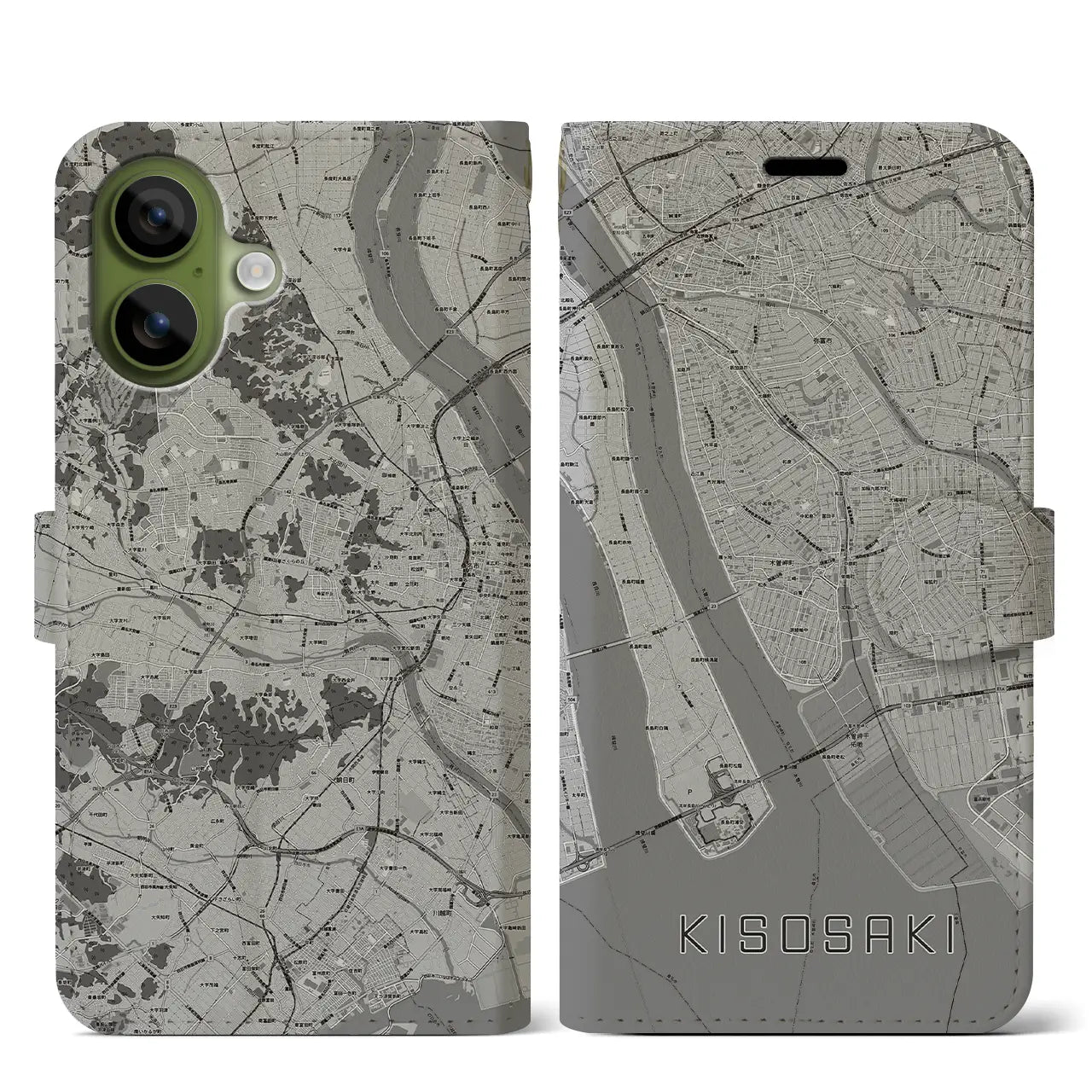 【木曽岬（三重県）】地図柄iPhoneケース（手帳タイプ）