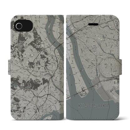 【木曽岬（三重県）】地図柄iPhoneケース（手帳タイプ）モノトーン・iPhone SE（第3 / 第2世代） / 8 / 7 / 6s / 6 用