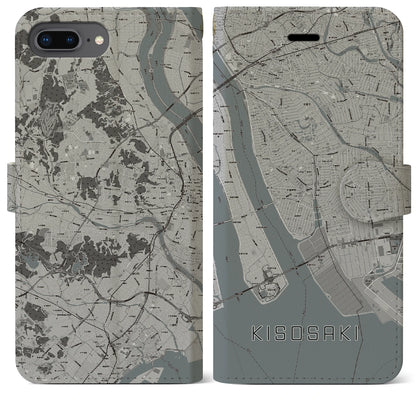 【木曽岬（三重県）】地図柄iPhoneケース（手帳タイプ）モノトーン・iPhone 8Plus /7Plus / 6sPlus / 6Plus 用