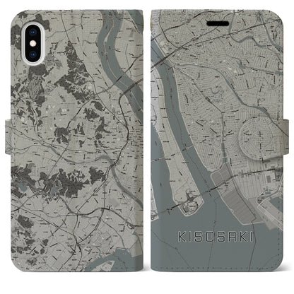 【木曽岬（三重県）】地図柄iPhoneケース（手帳タイプ）モノトーン・iPhone XS Max 用