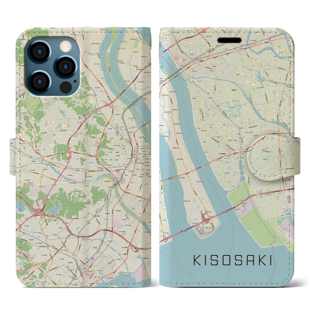 【木曽岬（三重県）】地図柄iPhoneケース（手帳タイプ）