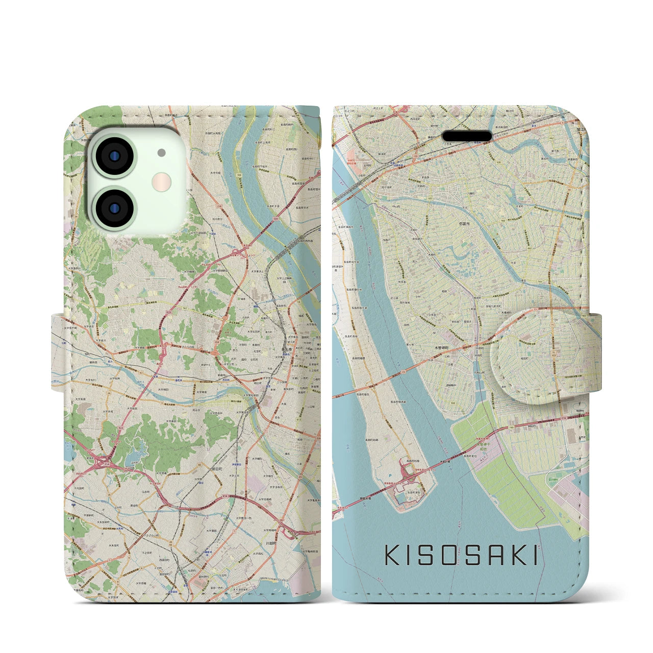 【木曽岬（三重県）】地図柄iPhoneケース（手帳タイプ）