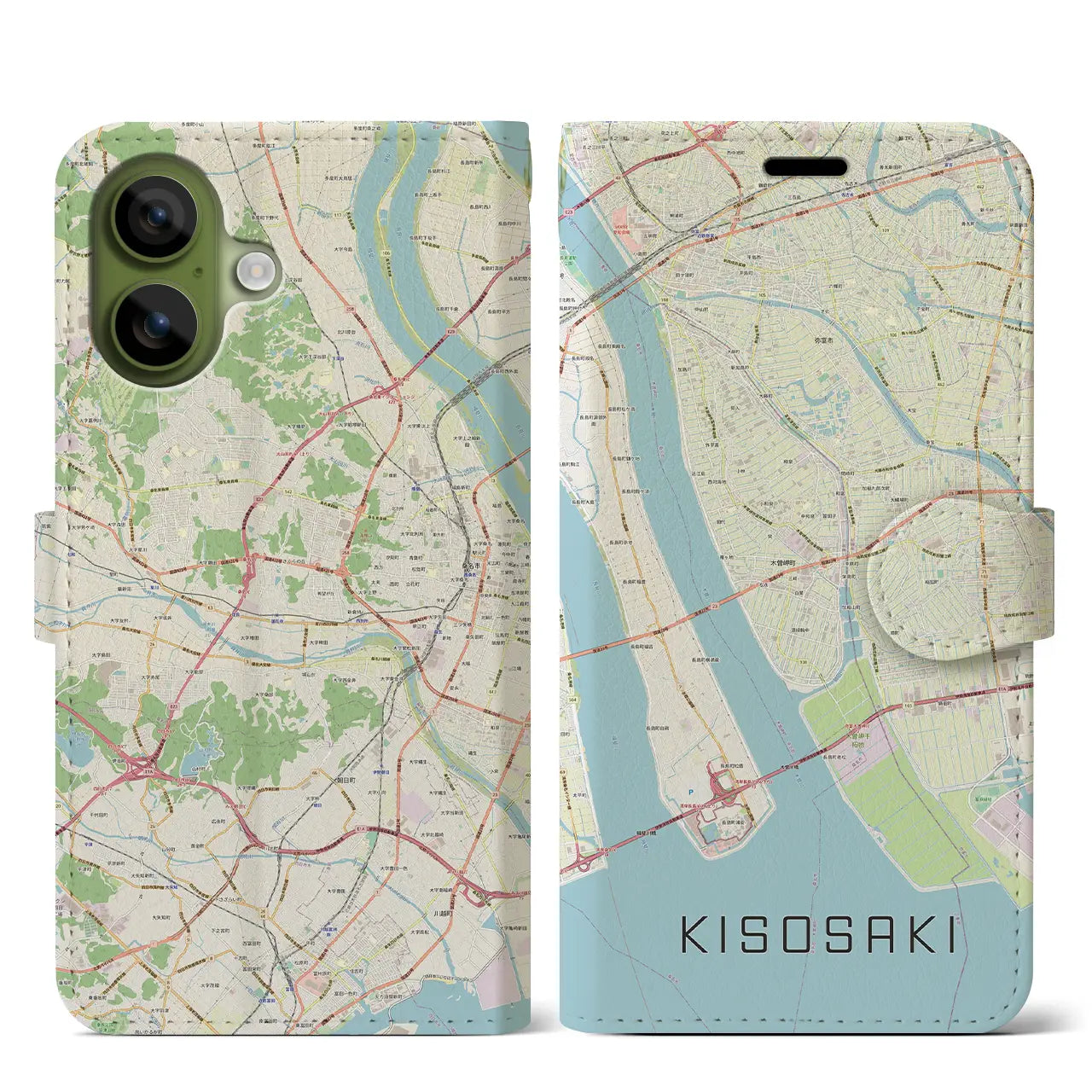 【木曽岬（三重県）】地図柄iPhoneケース（手帳タイプ）