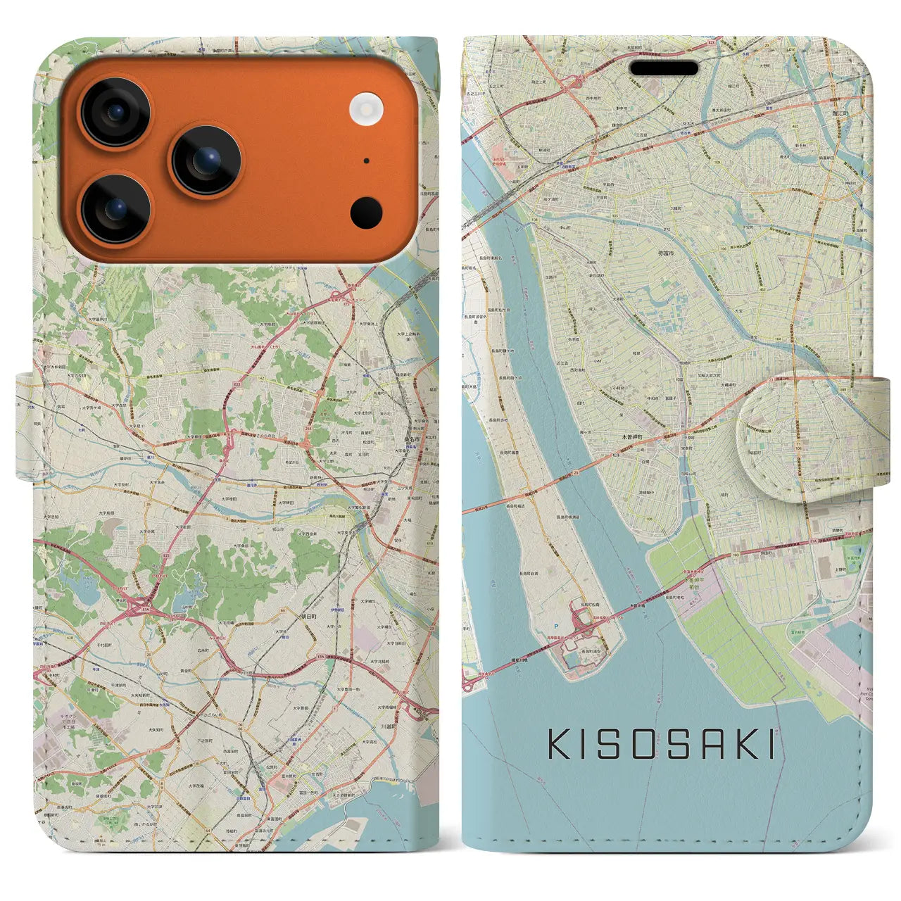 【木曽岬（三重県）】地図柄iPhoneケース（手帳タイプ）