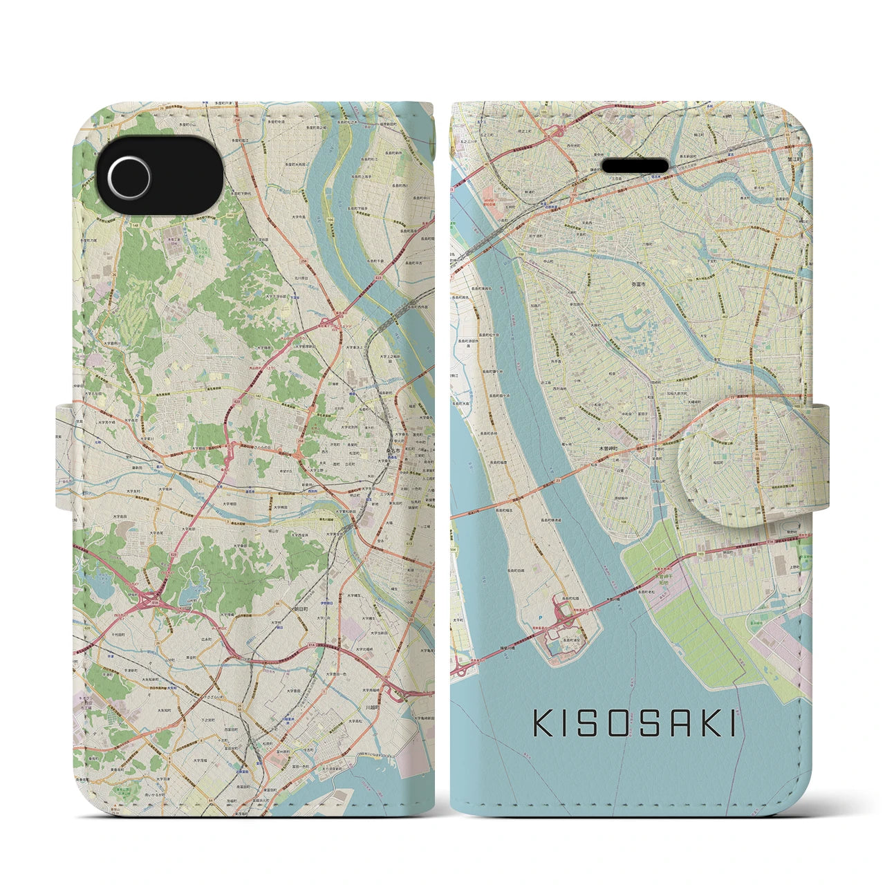 【木曽岬（三重県）】地図柄iPhoneケース（手帳タイプ）