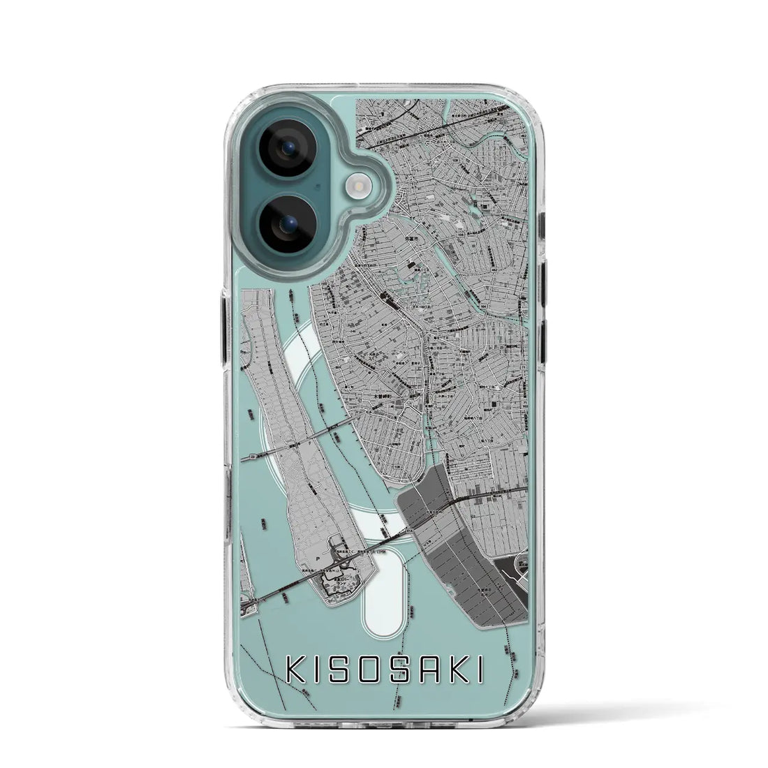 【木曽岬(三重県)】地図柄iPhoneケース(MagSafeタイプ)モノトーン・iPhone 16 Pro 用