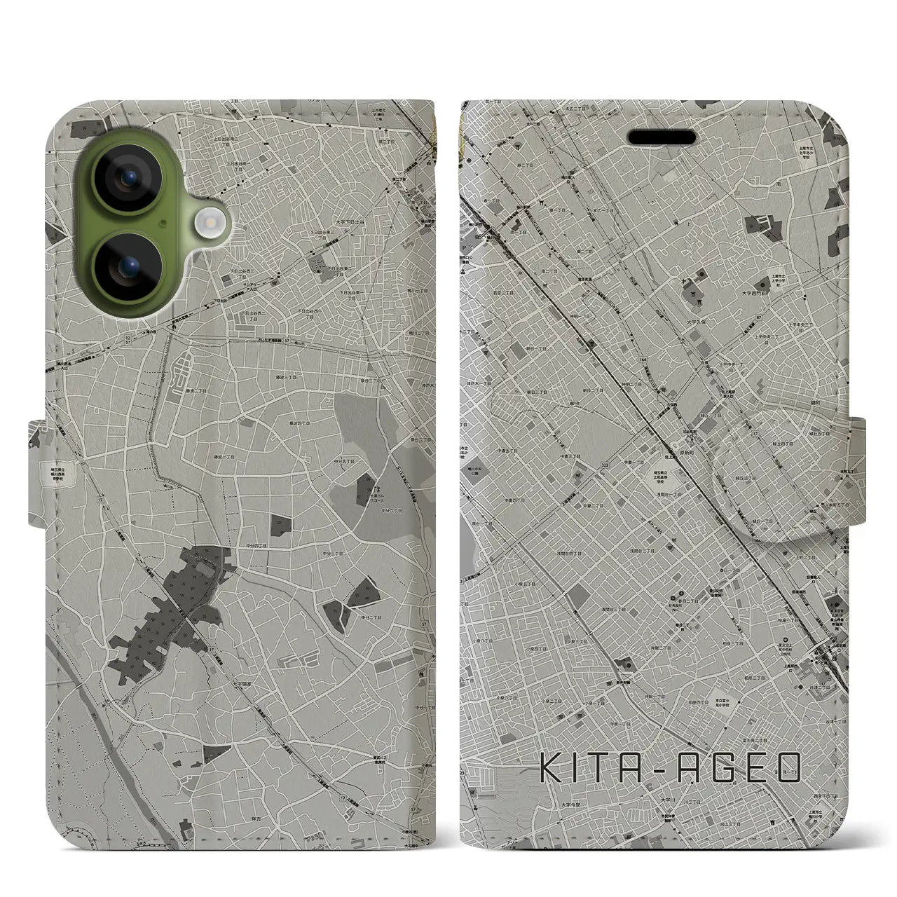 【北上尾（埼玉県）】地図柄iPhoneケース（手帳タイプ）