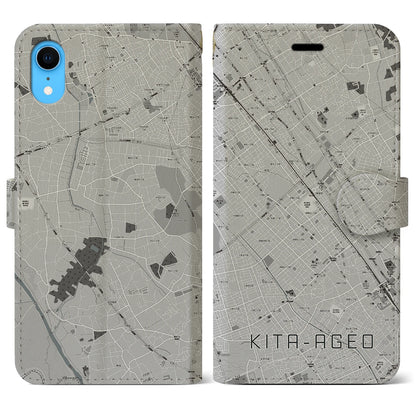 【北上尾（埼玉県）】地図柄iPhoneケース（手帳タイプ）モノトーン・iPhone XR 用