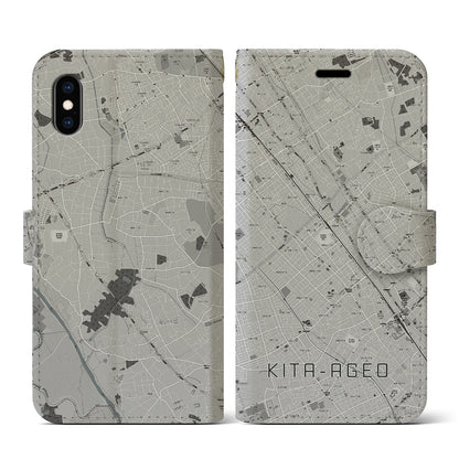 【北上尾（埼玉県）】地図柄iPhoneケース（手帳タイプ）モノトーン・iPhone XS / X 用