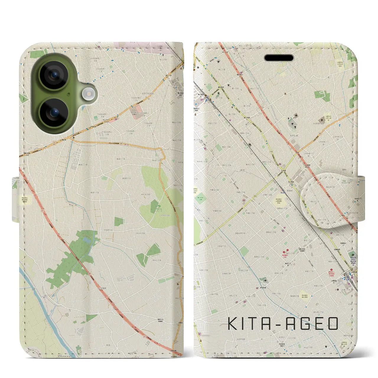 【北上尾（埼玉県）】地図柄iPhoneケース（手帳タイプ）