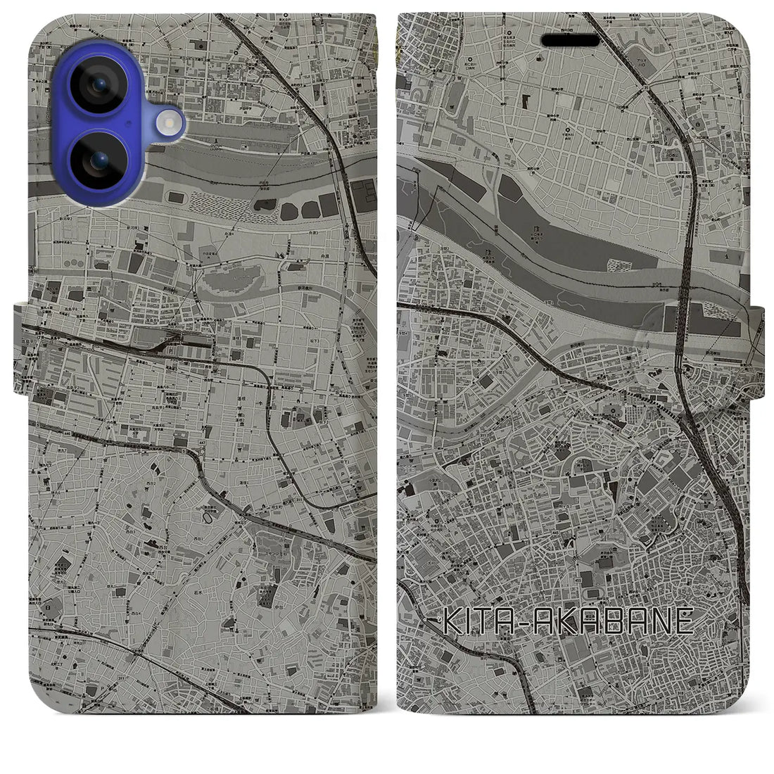 【北赤羽(東京都)】地図柄iPhoneケース(手帳タイプ)モノトーン・iPhone 16 Pro Max 用