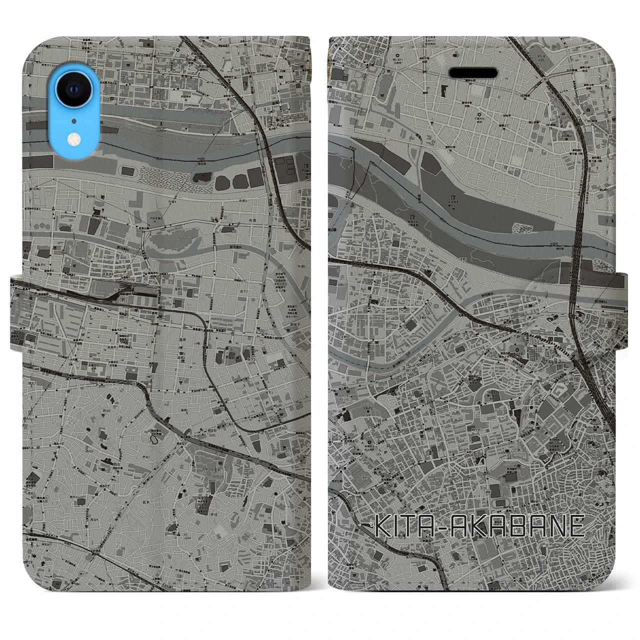 【北赤羽】地図柄iPhoneケース（手帳両面タイプ・モノトーン）iPhone XR 用