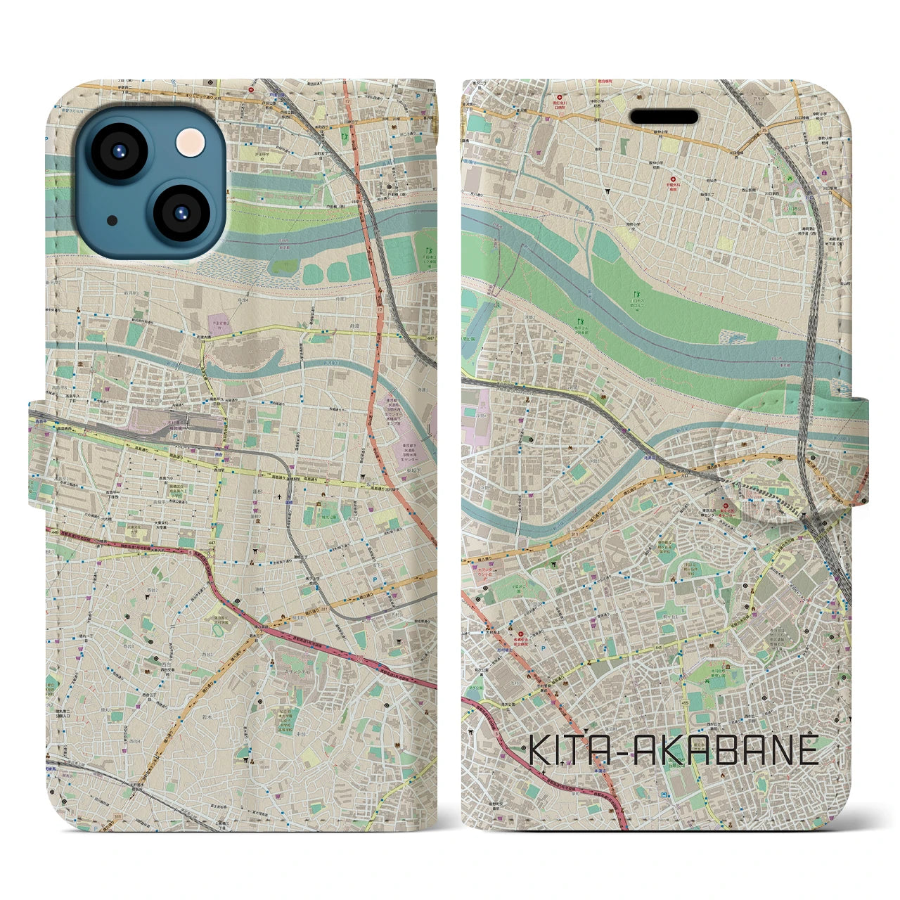 【北赤羽（東京都）】地図柄iPhoneケース（手帳タイプ）ナチュラル・iPhone 13 用