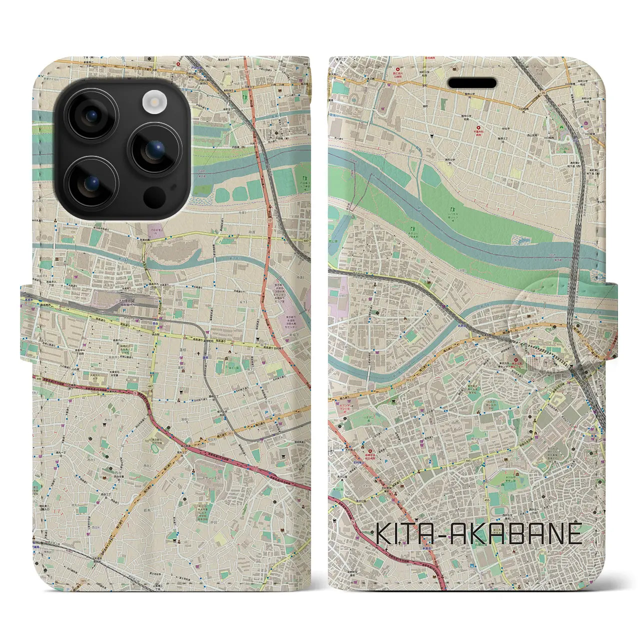 【北赤羽（東京都）】地図柄iPhoneケース（手帳タイプ）ナチュラル・iPhone 16 用