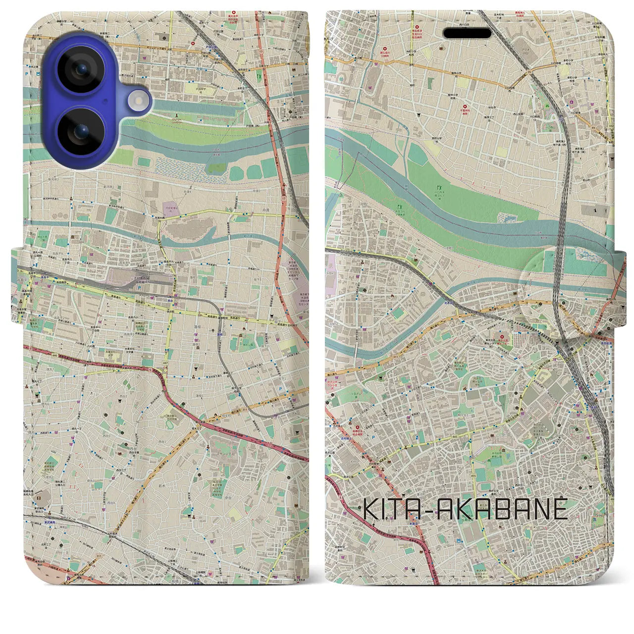 【北赤羽（東京都）】地図柄iPhoneケース（手帳タイプ）ナチュラル・iPhone 16 Pro Max 用