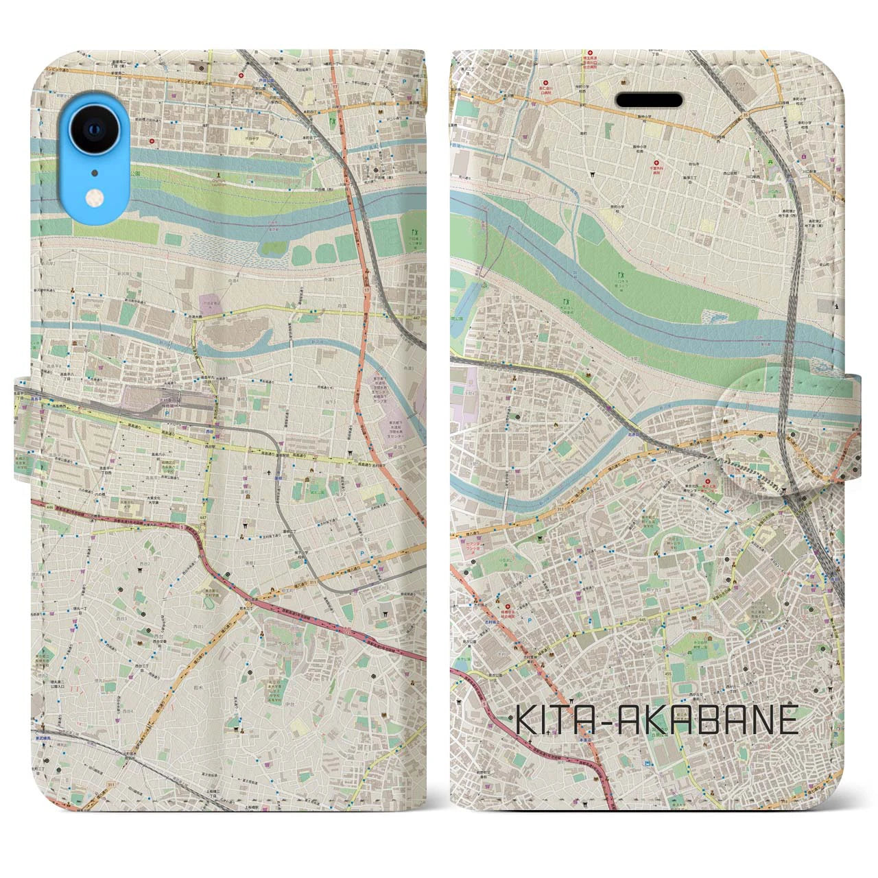 【北赤羽（東京都）】地図柄iPhoneケース（手帳タイプ）ナチュラル・iPhone XR 用