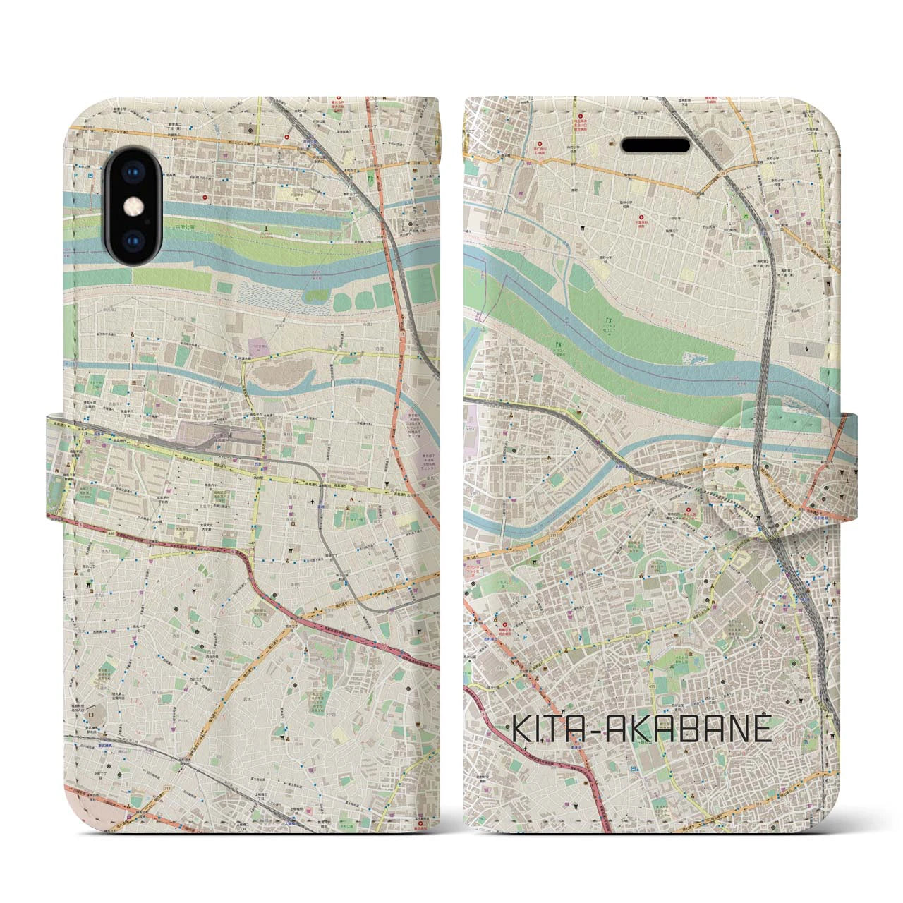 【北赤羽（東京都）】地図柄iPhoneケース（手帳タイプ）ナチュラル・iPhone XS / X 用