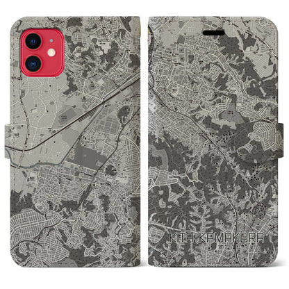 【北鎌倉（神奈川県）】地図柄iPhoneケース（手帳タイプ）モノトーン・iPhone 11 用