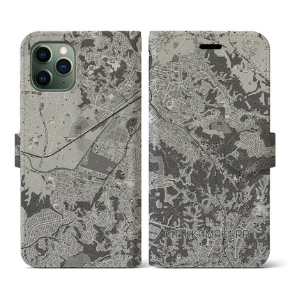 【北鎌倉（神奈川県）】地図柄iPhoneケース（手帳タイプ）モノトーン・iPhone 11 Pro 用
