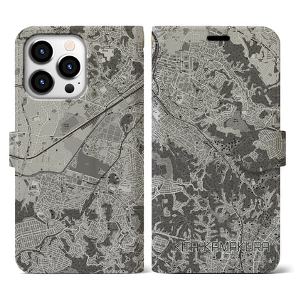 【北鎌倉（神奈川県）】地図柄iPhoneケース（手帳タイプ）モノトーン・iPhone 13 Pro 用