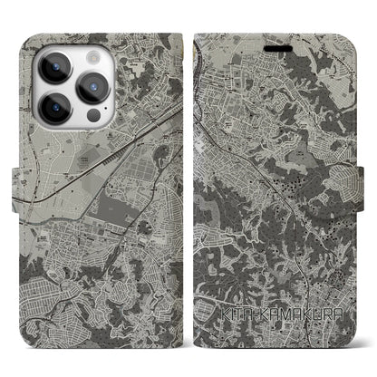 【北鎌倉（神奈川県）】地図柄iPhoneケース（手帳タイプ）モノトーン・iPhone 14 Pro 用
