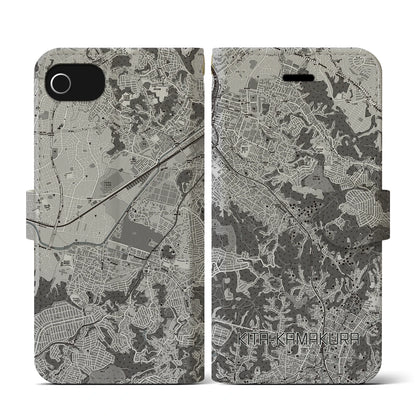 【北鎌倉（神奈川県）】地図柄iPhoneケース（手帳タイプ）モノトーン・iPhone SE（第3 / 第2世代） / 8 / 7 / 6s / 6 用