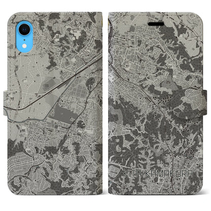 【北鎌倉（神奈川県）】地図柄iPhoneケース（手帳タイプ）モノトーン・iPhone XR 用