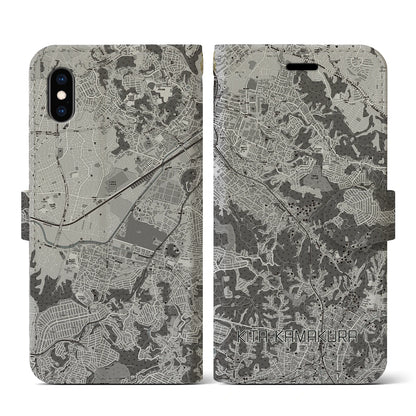 【北鎌倉（神奈川県）】地図柄iPhoneケース（手帳タイプ）モノトーン・iPhone XS / X 用