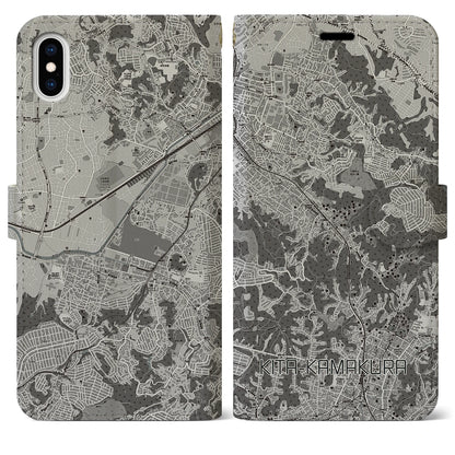 【北鎌倉（神奈川県）】地図柄iPhoneケース（手帳タイプ）モノトーン・iPhone XS Max 用