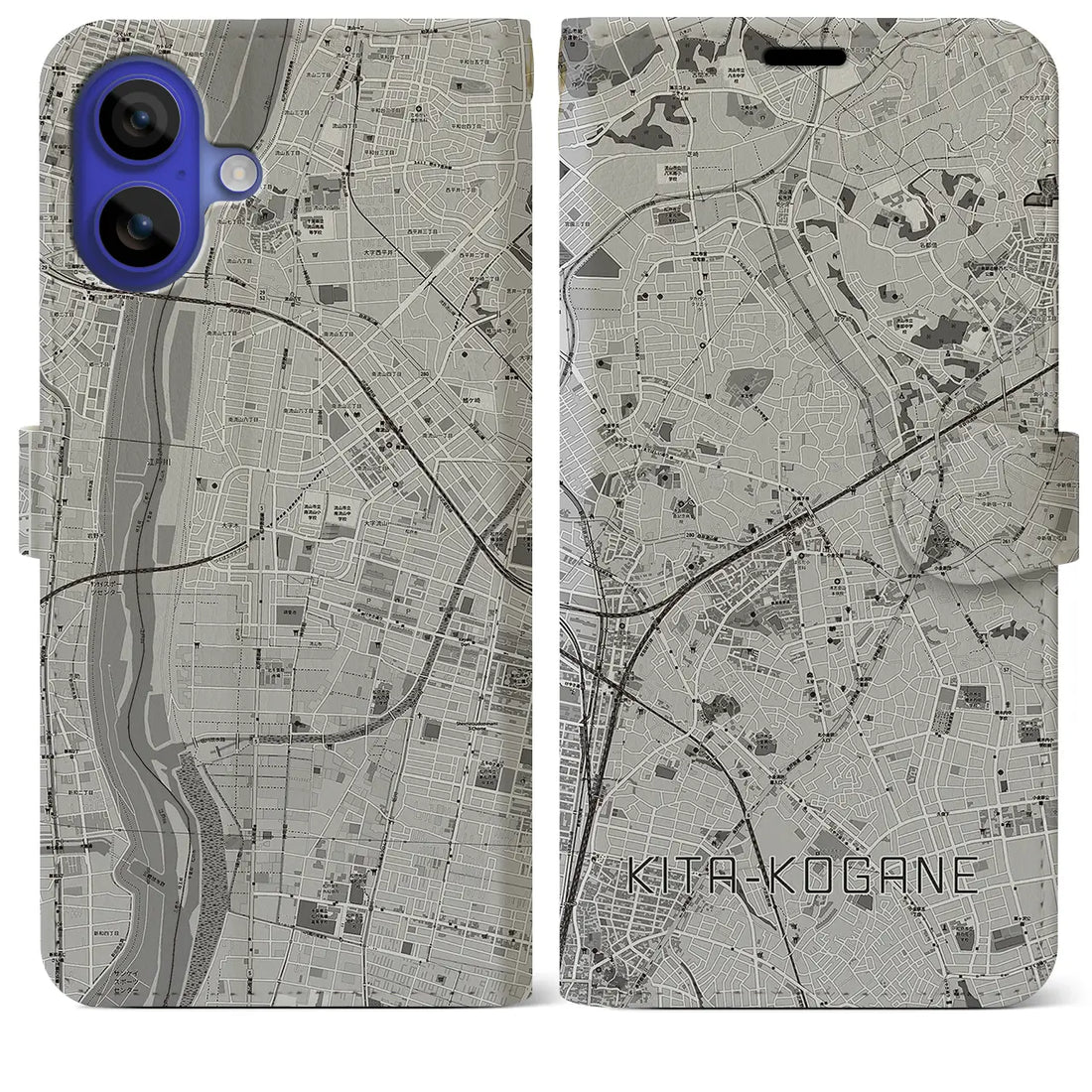 【北小金(千葉県)】地図柄iPhoneケース(手帳タイプ)モノトーン・iPhone 16 Pro Max 用