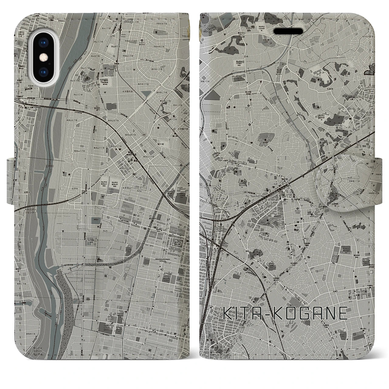 【北小金】地図柄iPhoneケース（手帳両面タイプ・モノトーン）iPhone XS Max 用