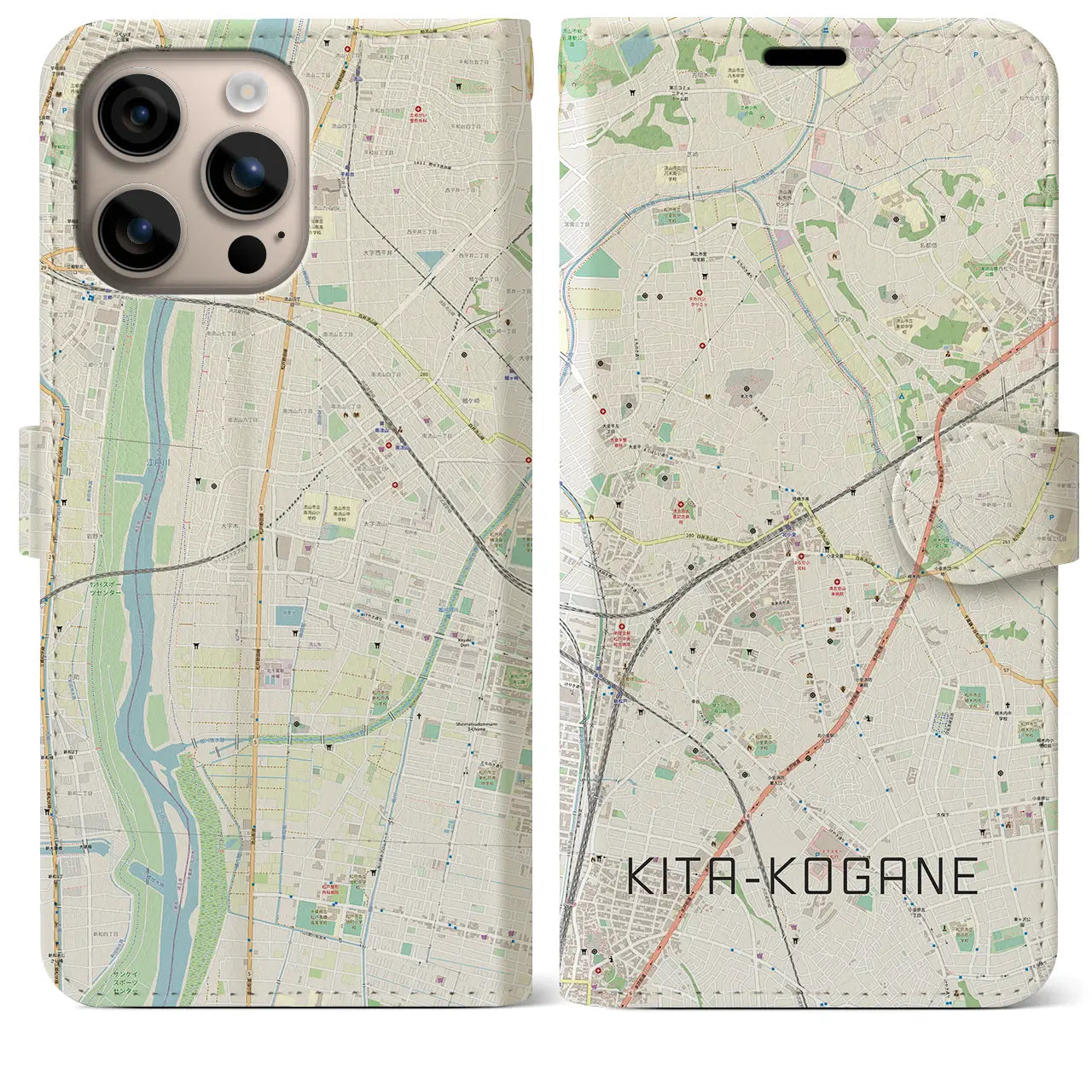 【北小金（千葉県）】地図柄iPhoneケース（手帳タイプ）ナチュラル・iPhone 16 Plus 用