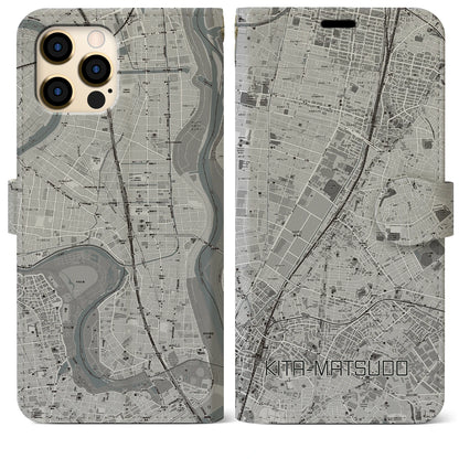 【北松戸（千葉県）】地図柄iPhoneケース（手帳タイプ）モノトーン・iPhone 12 Pro Max 用