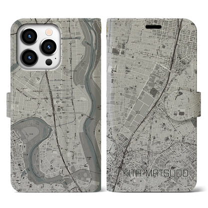 【北松戸（千葉県）】地図柄iPhoneケース（手帳タイプ）モノトーン・iPhone 13 Pro 用