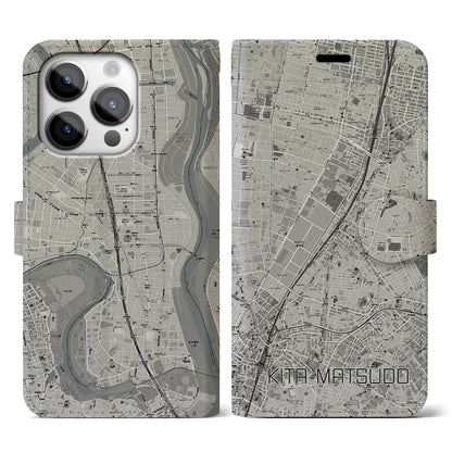 【北松戸（千葉県）】地図柄iPhoneケース（手帳タイプ）モノトーン・iPhone 14 Pro 用