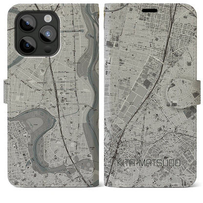 【北松戸（千葉県）】地図柄iPhoneケース（手帳タイプ）モノトーン・iPhone 15 Pro Max 用