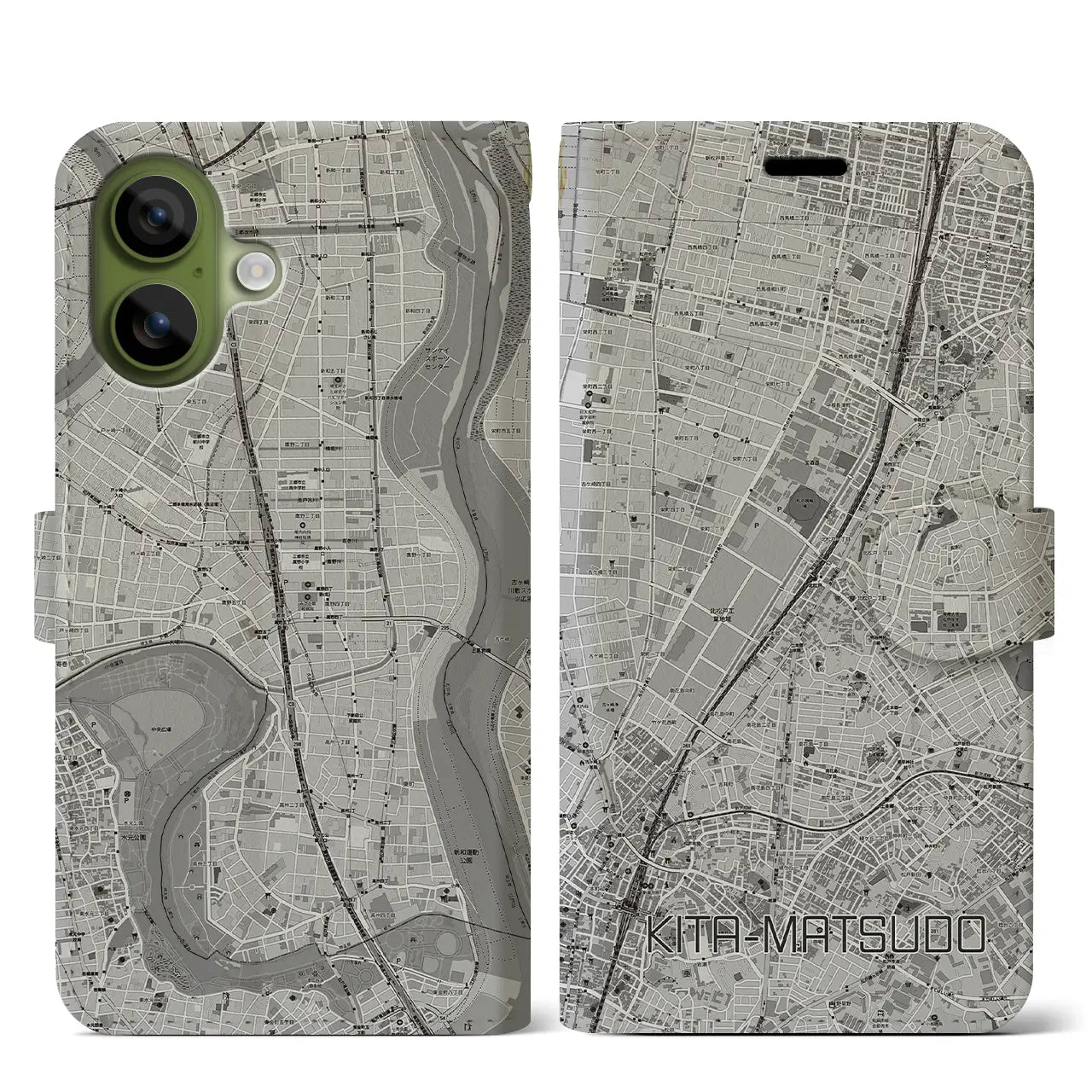 【北松戸（千葉県）】地図柄iPhoneケース（手帳タイプ）