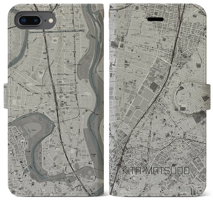 【北松戸（千葉県）】地図柄iPhoneケース（手帳タイプ）モノトーン・iPhone 8Plus /7Plus / 6sPlus / 6Plus 用