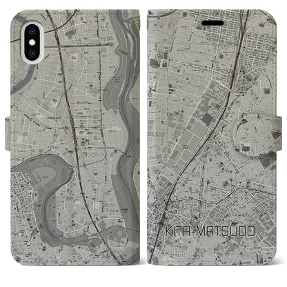 【北松戸（千葉県）】地図柄iPhoneケース（手帳タイプ）モノトーン・iPhone XS Max 用