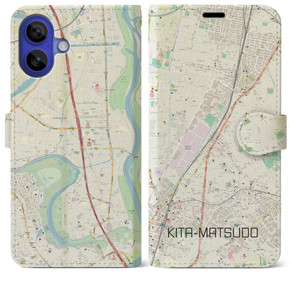 【北松戸（千葉県）】地図柄iPhoneケース（手帳タイプ）ナチュラル・iPhone 16 Pro Max 用